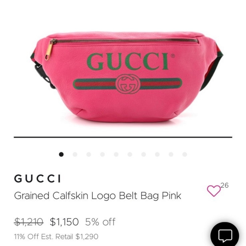 Gucci- Grained Calfskin Logo Belt Bag (Pink)